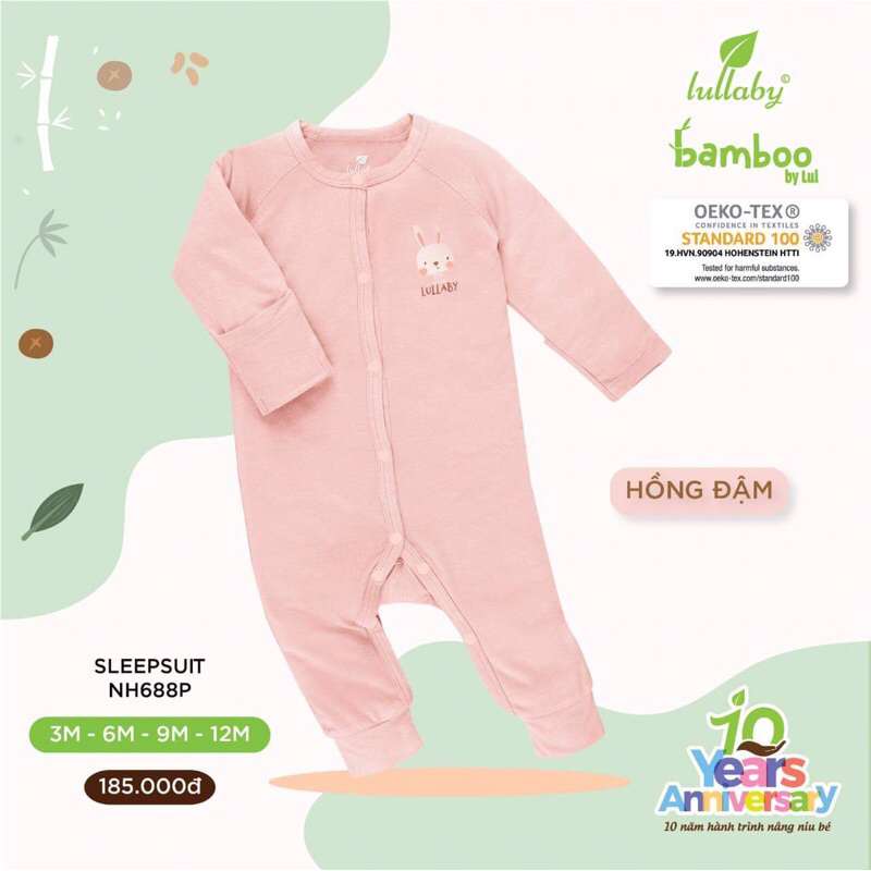 Bộ body suit body bộ liền thân dài tay Lullaby chất bamboo sợi tre cho bé trai bé gái