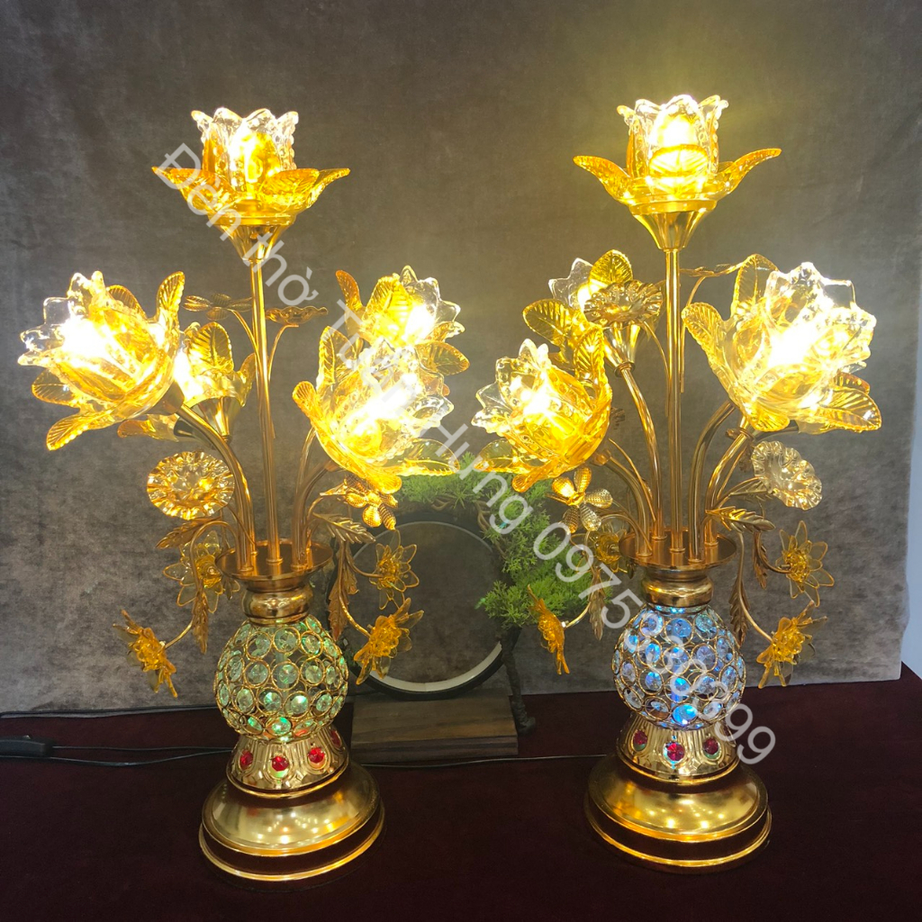 ( 1 Cặp) ( sale )Cặp đèn thờ bông thủy tinh cao cấp, cỡ lớn 60-70 cm hàng loại 1,ảnh tự chụp