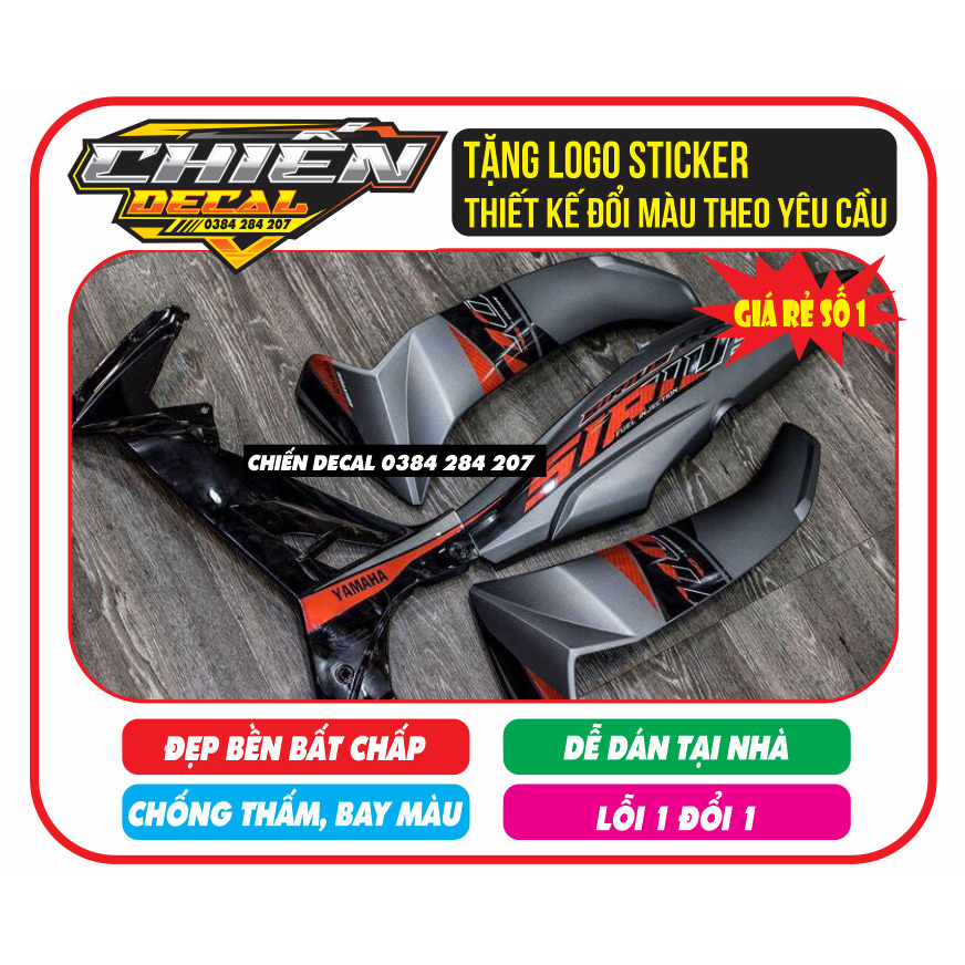 Tem rời sirius rc chế như mẫu zin đen xám cam