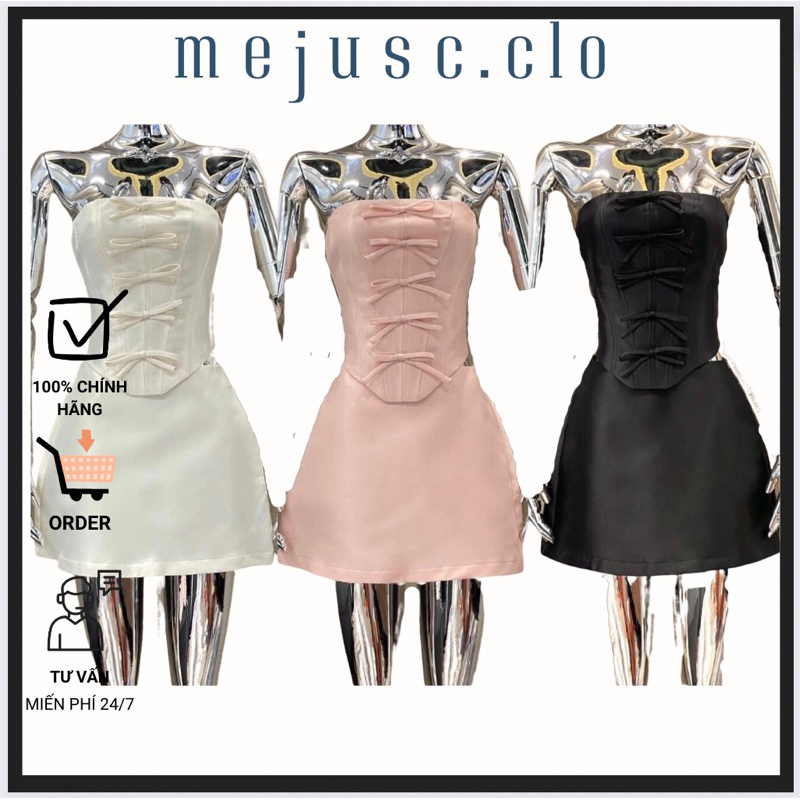 𝐌𝐞𝐫𝐜𝐲 𝐒𝐞𝐭 Ashyley Thiết Kế Áo Corset Cúp Ngực Nơ Phối Chân Váy Tafta Sang Chảnh