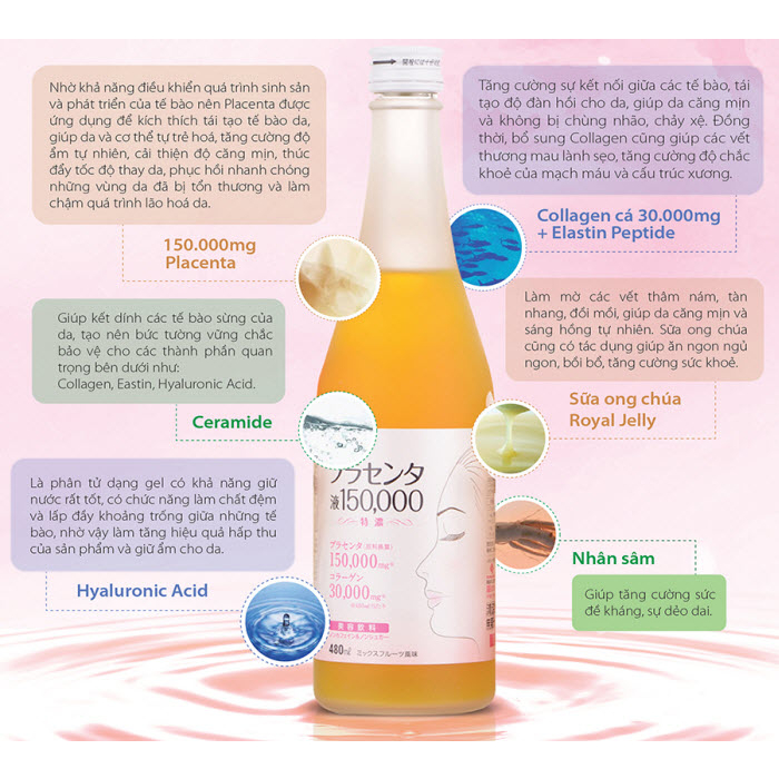 Nước Collagen Fracora Placenta Căng Bóng, Giảm Nhăn, Sáng Da Fracora Placenta 480ml