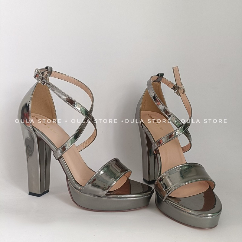 Giày sandal đúp mũi 1cm, hai màu vàng đồng và bạc, Oula Store