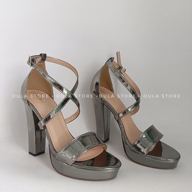 Giày sandal đúp mũi 1cm, hai màu vàng đồng và bạc, Oula Store