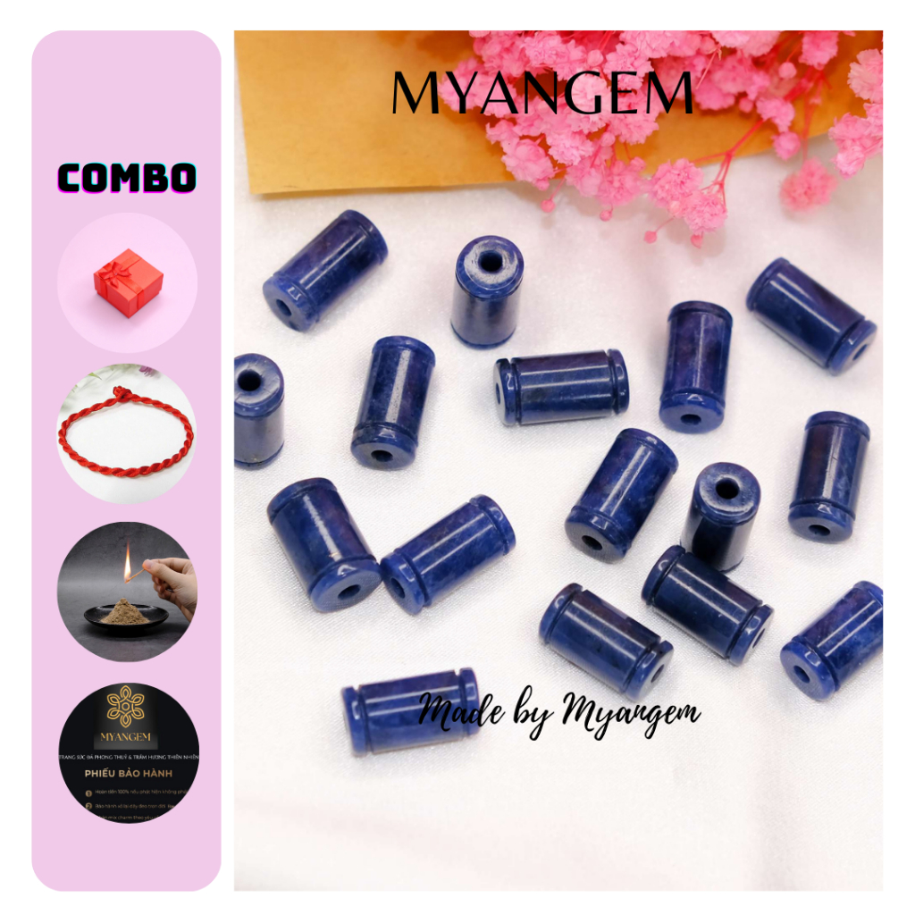 Lu thống lapis màu xanh may mắn, lu thống phong thủy xỏ vòng tay, xỏ mặt dây cổ MYANGEM