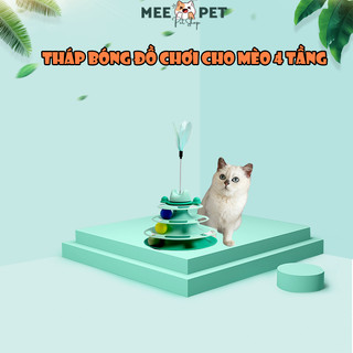 Tháp bóng đồ chơi cho mèo 4 tầng kèm lông vũ