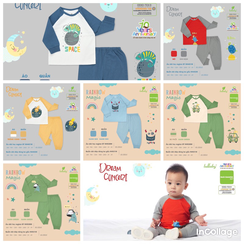 Bộ dài tay raglan cài vai lullaby chất cotton cho bé trai