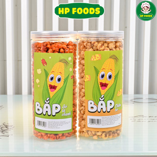 Bắp cay khô bò lá chanh hủ pet 400g, bắp sấy khô bò, bắp chiên giòn mắm tỏi, ngô rang khô bò giòn, ngô rang - hp foods