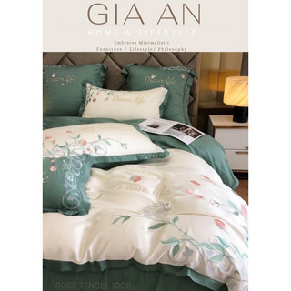Chăn Ga Lụa Tencel thêu hoa hồng 100s Dream Life mã cao cấp
