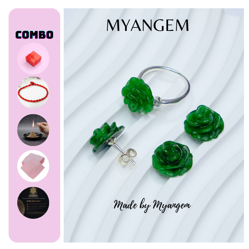 Mặt hoa mẫu đơn camthach sơn thuỷ xanh đen thiên nhiên dùng làm mặt nhẫn, mặt bông tai, mặt dây chuyền MYANGEM