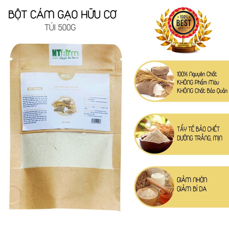 Bột Cám Gạo đắp mặt NTFARM Nguyên Chất Hữu Cơ 100gr