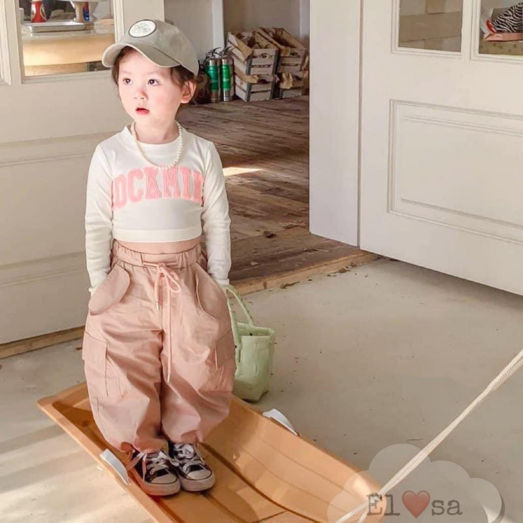 Quần áo bé gái- Set Áo Croptop Thu Kèm quần Dáng Thể Thao Cho Bé 1-8 Tuổi