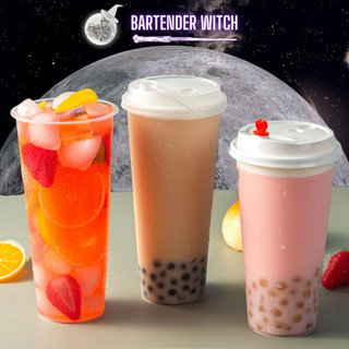Combo 5 cốc trà sữa có nắp trái tim, dung tích 500ml - 700ml, ly trà sữa nhựa - Bartender Witch