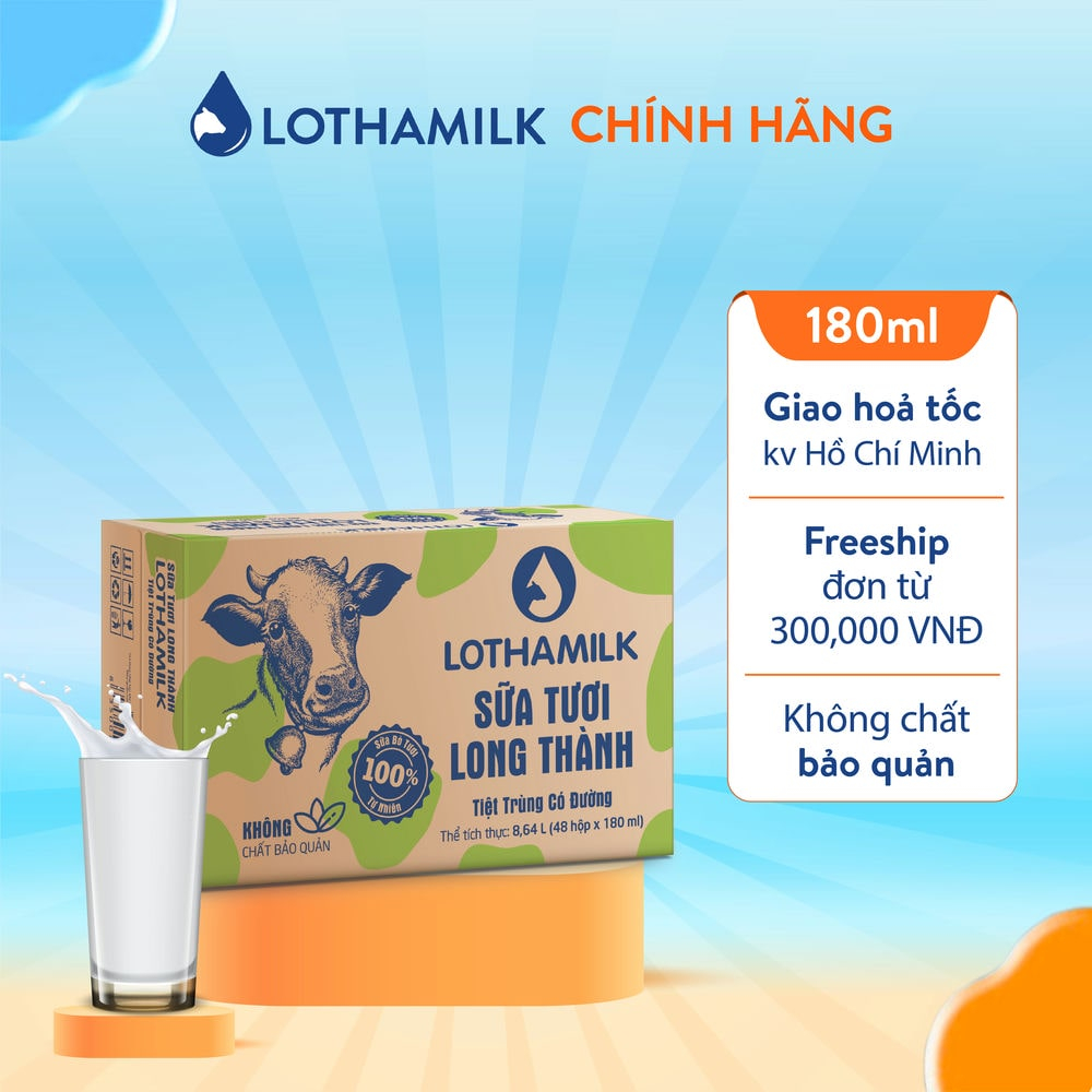 Thùng 48 hộp sữa tươi tiệt trùng Lothamilk 180ml