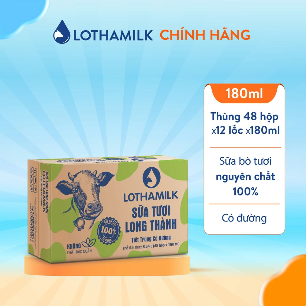 Thùng 48 hộp sữa tươi tiệt trùng Lothamilk 180ml