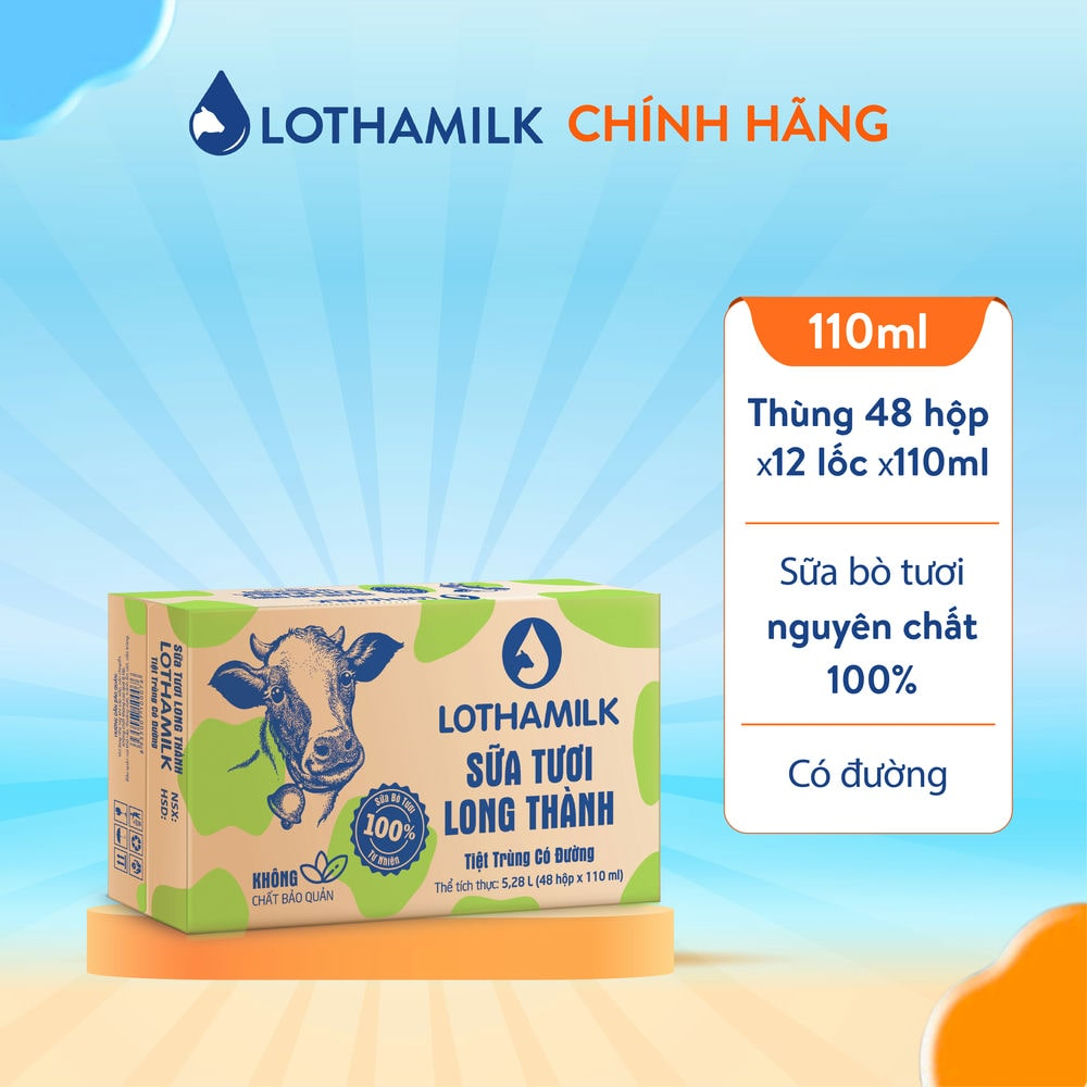 Thùng 48 hộp sữa tươi tiệt trùng Lothamilk 110ml