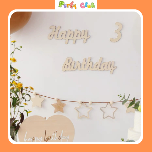 Chữ happy birthday gỗ khắc trang trí sinh nhật cho bé