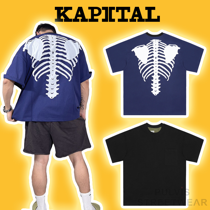 ⚡️[Mirror Quality] - Áo Tee Kapital Oversized Big Pocket Skeleton T-Shirt Black/Navy, Áo thun Kapital