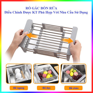 Kệ giá rổ gác bồn rửa chén bát inox 304 loại dày, rổ gác bồn rửa chén rút gọn đa năng cực tiện lợi