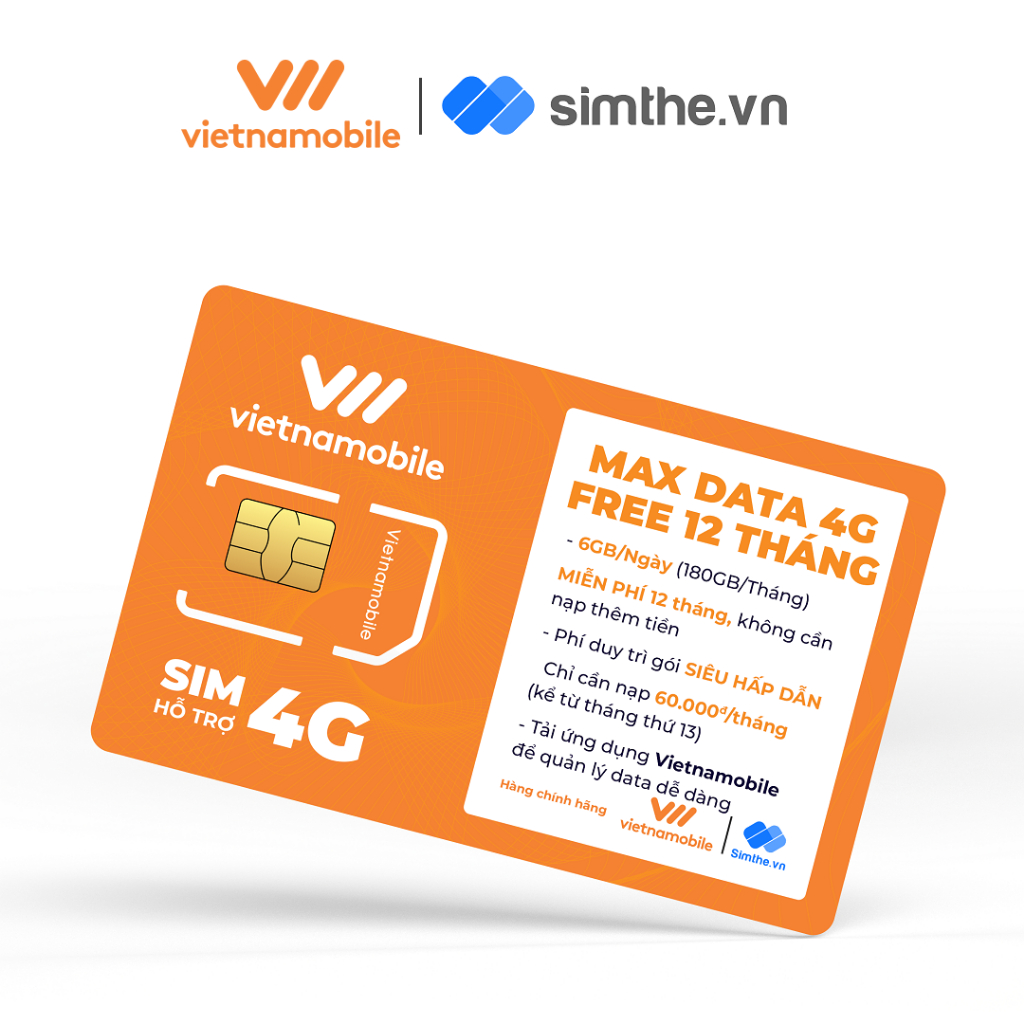 [Miễn Phí 1 Năm] Sim 4G Vietnamobile Data 6GB/Ngày - 180GB/Tháng. Hàng Độc Quyền VIETNAMOBILE - SIMTHE.VN