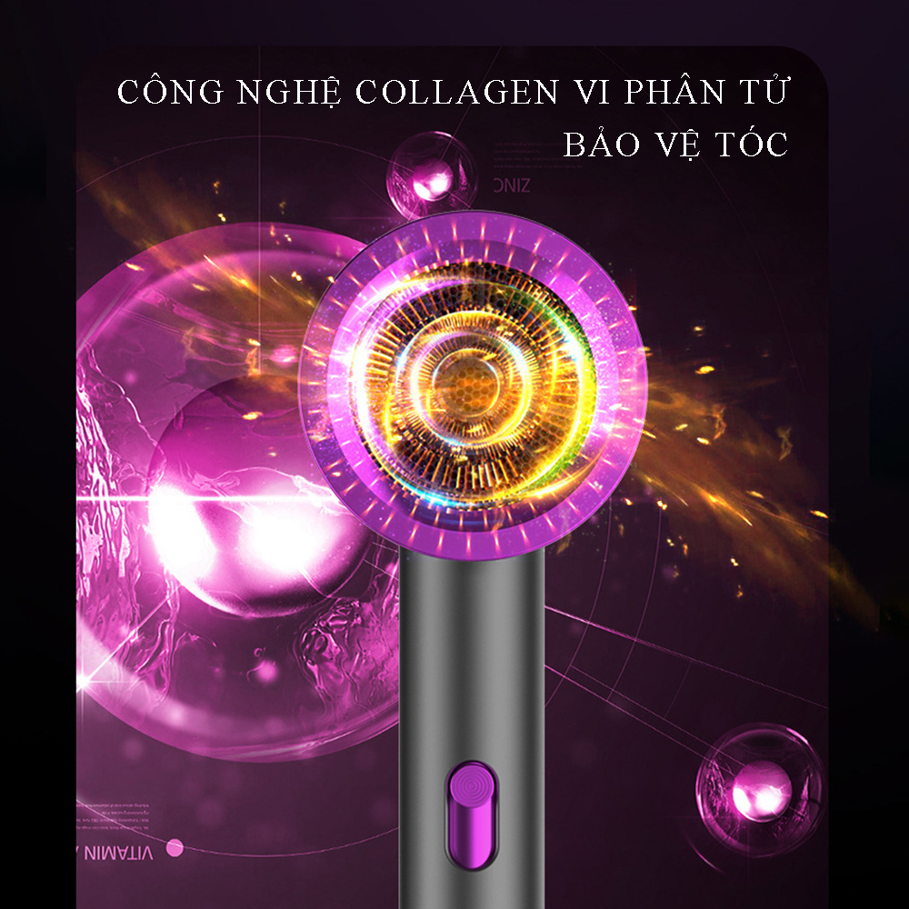 Máy sấy tóc tạo kiểu 2 chiều nóng lạnh, tích hợp ion âm và tạo lớp phủ collagen bảo vệ tóc chuẩn salon tặng kèm mỏ vịt