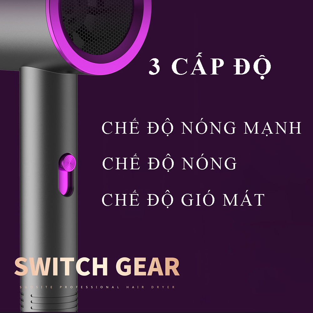 Máy sấy tóc tạo kiểu 2 chiều nóng lạnh, tích hợp ion âm và tạo lớp phủ collagen bảo vệ tóc chuẩn salon tặng kèm mỏ vịt