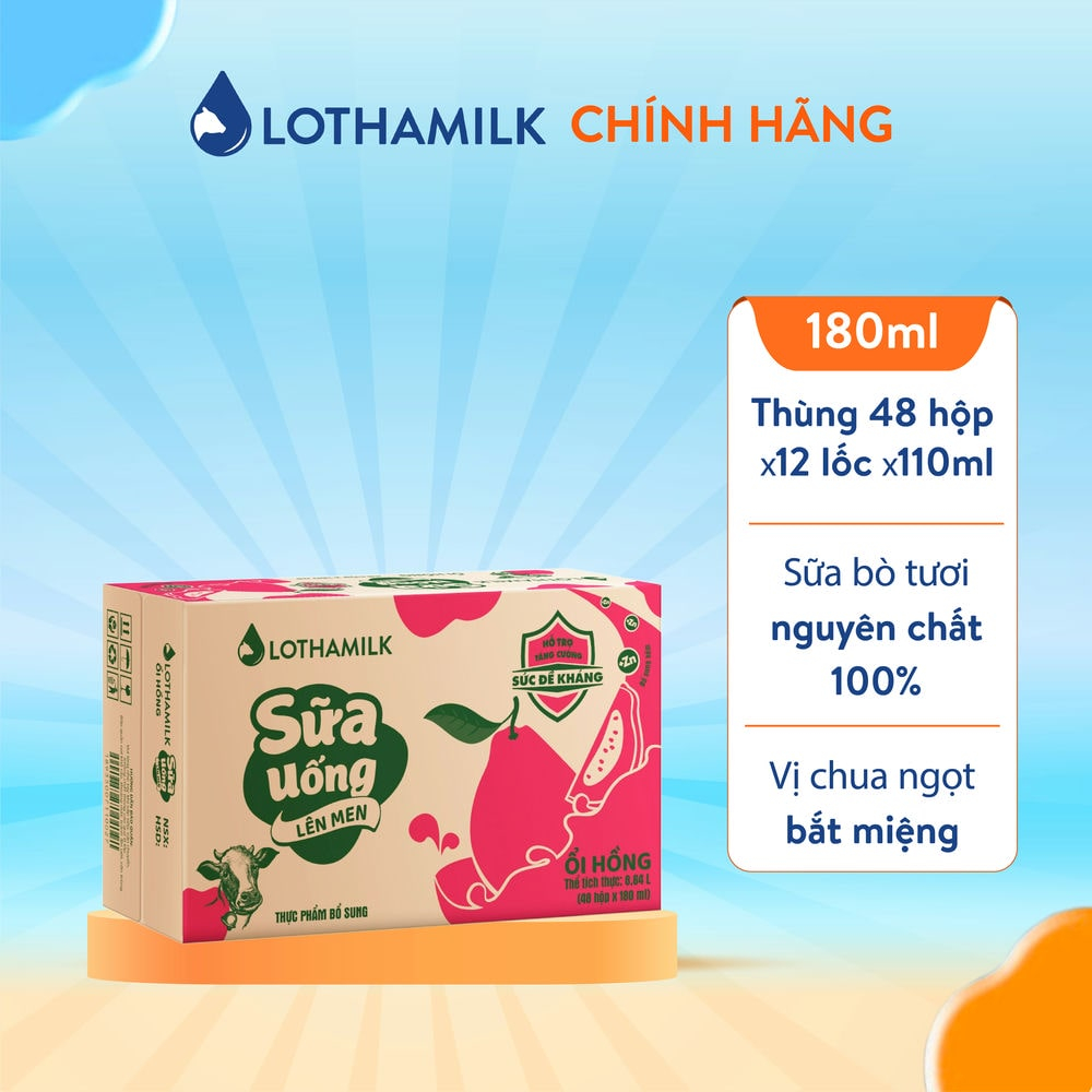 Thùng 48 hộp sữa uống lên men Lothamilk 180ml