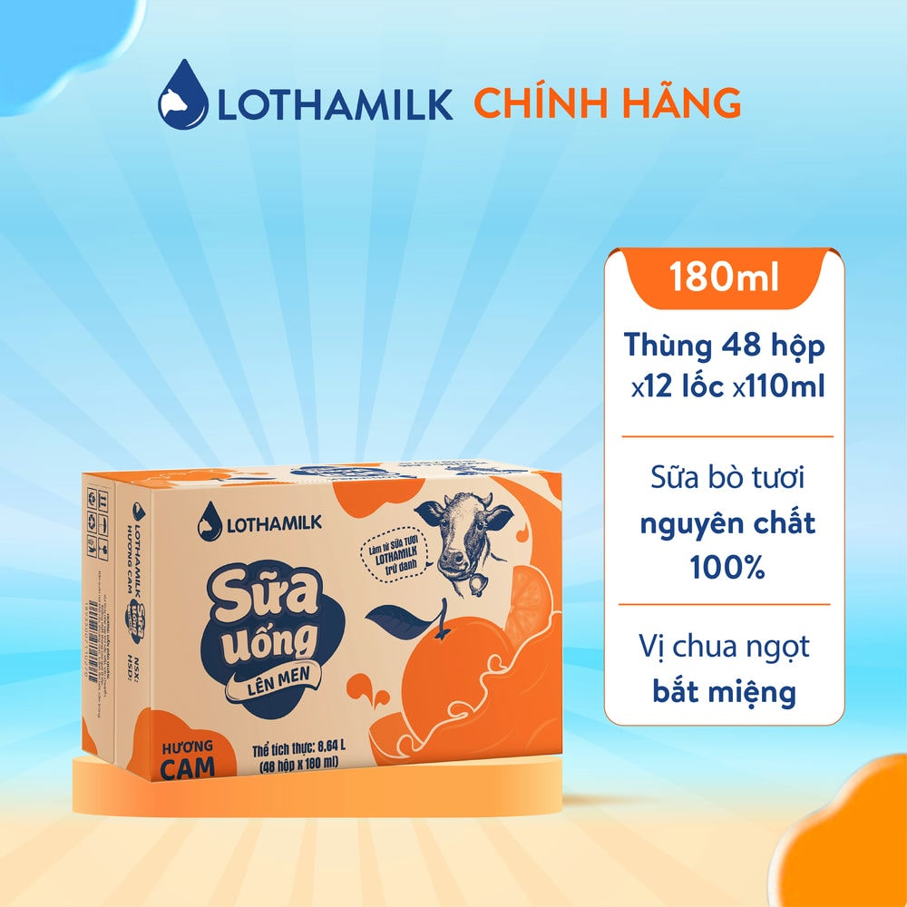 Thùng 48 hộp sữa uống lên men Lothamilk 180ml