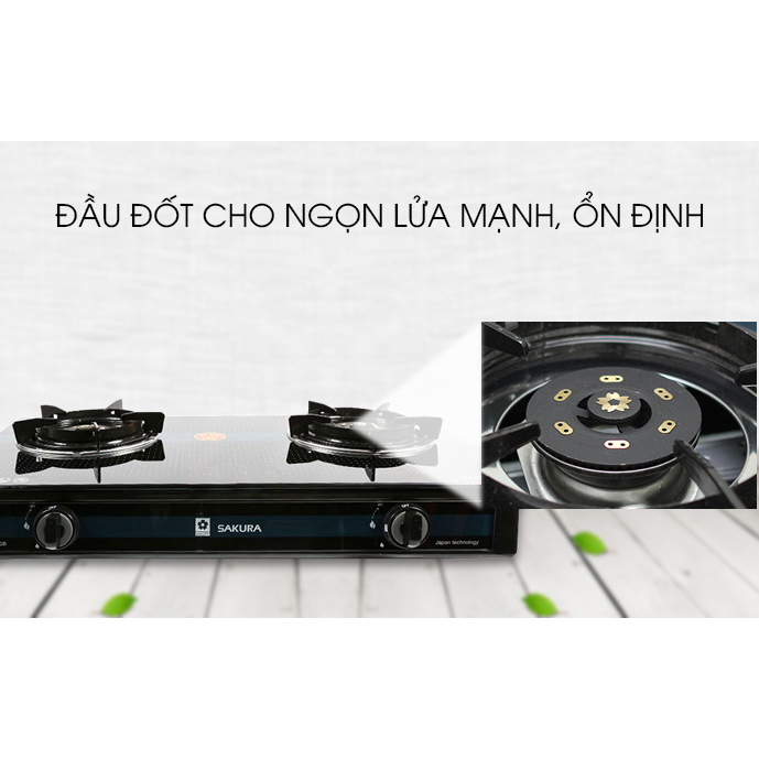 Bếp gas Đôi dương kính Sakura SA-690GH-Đầu đốt bằng đồng.Đánh lửa Magneto,tiết kiệm gas-Bảo Hành 12 Tháng