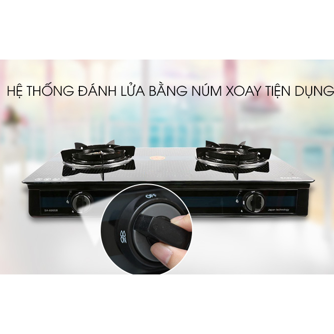 Bếp gas Đôi dương kính Sakura SA-690GH-Đầu đốt bằng đồng.Đánh lửa Magneto,tiết kiệm gas-Bảo Hành 12 Tháng
