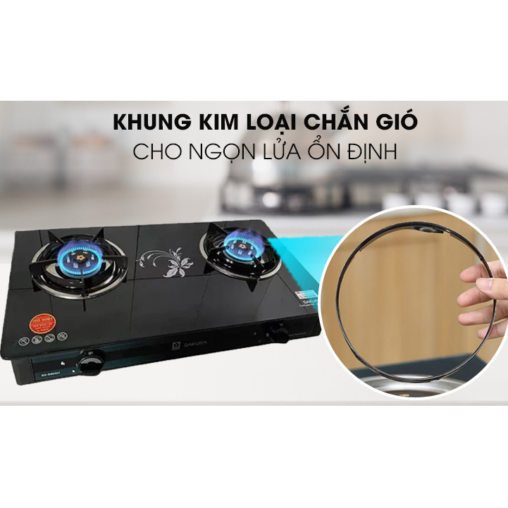 Bếp gas Đôi dương kính Sakura SA-690GH-Đầu đốt bằng đồng.Đánh lửa Magneto,tiết kiệm gas-Bảo Hành 12 Tháng