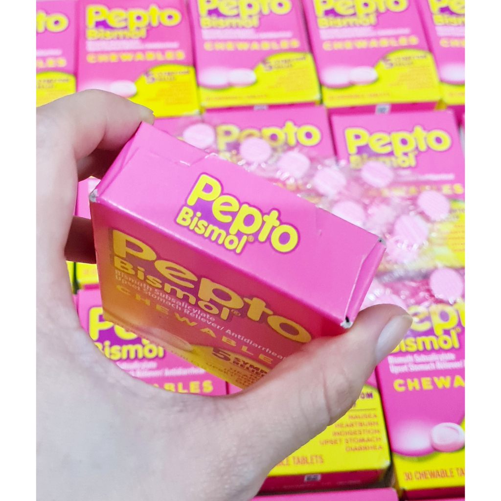 Date 1/25  - Pepto bismol chewables hộp 30 viên từ mỹ - Giảm ợ hơi và đau dạ dày viên ngậm nhai