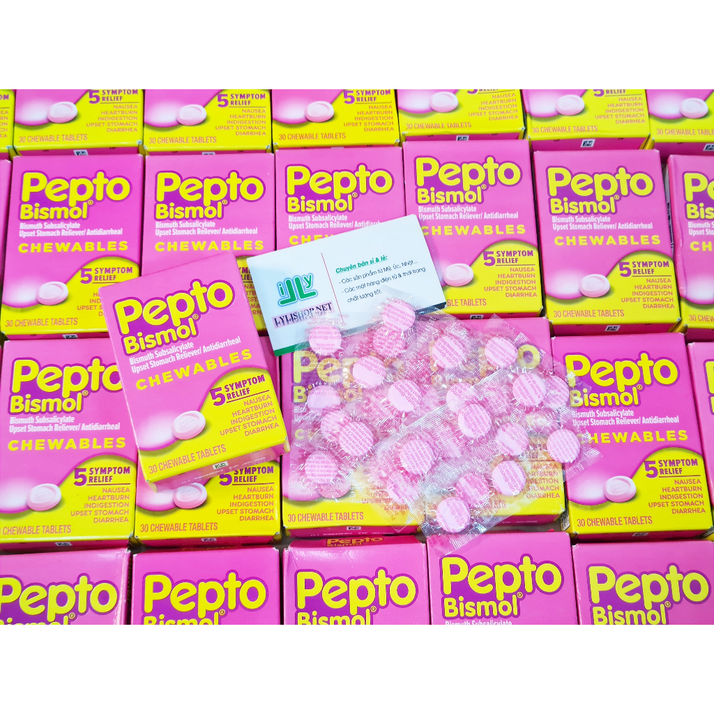 Date 1/25  - Pepto bismol chewables hộp 30 viên từ mỹ - Giảm ợ hơi và đau dạ dày viên ngậm nhai