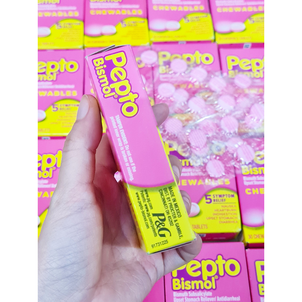 Date 1/25  - Pepto bismol chewables hộp 30 viên từ mỹ - Giảm ợ hơi và đau dạ dày viên ngậm nhai