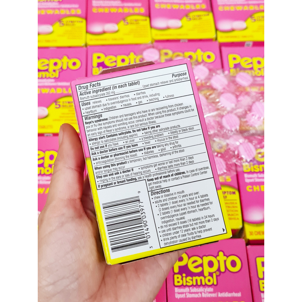 Date 1/25  - Pepto bismol chewables hộp 30 viên từ mỹ - Giảm ợ hơi và đau dạ dày viên ngậm nhai