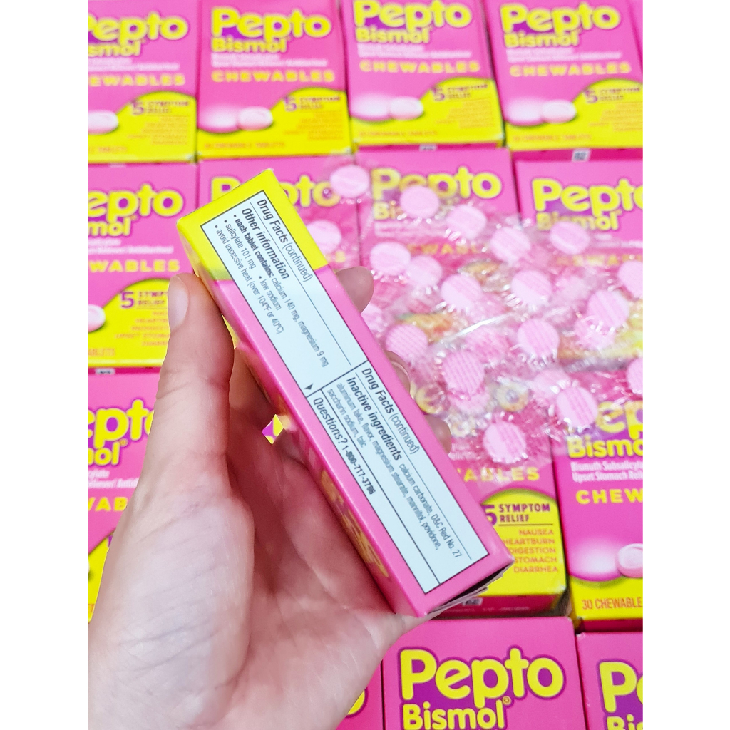 Date 1/25  - Pepto bismol chewables hộp 30 viên từ mỹ - Giảm ợ hơi và đau dạ dày viên ngậm nhai