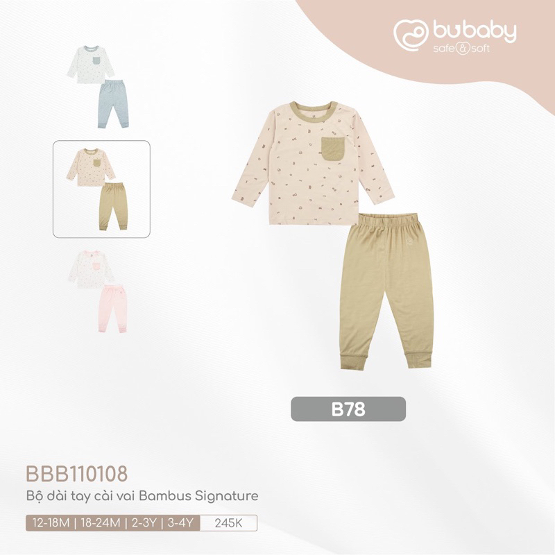 Bộ dài tay cài vai Bu Bambus cho bé trai bé gái