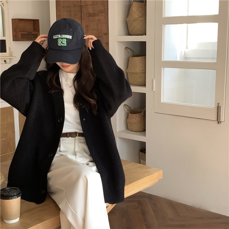 Áo khoác cardigan len dệt kim dáng rộng áo len trơn ulzzang hai màu mitclothing