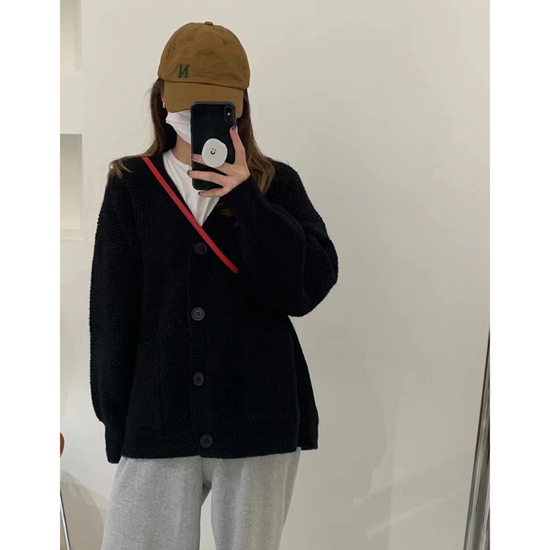 Áo khoác cardigan len dệt kim dáng rộng áo len trơn ulzzang hai màu mitclothing