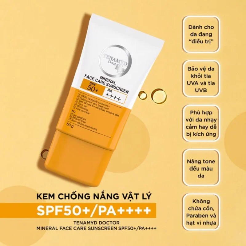 Kem chống nắng vật lý SPF50+/PA++++ - TENAMYD DOCTOR MINERAL FACE CARE SUNSCREEN SPF50+/PA++++ / Tuýp/ 50g