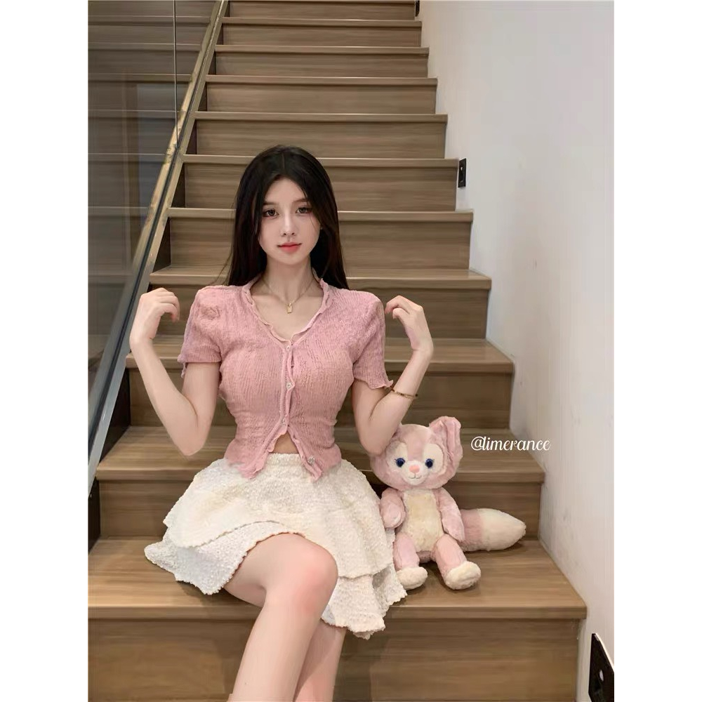 Áo len nữ dáng ôm viền bèo xinh, áo len dệt kim