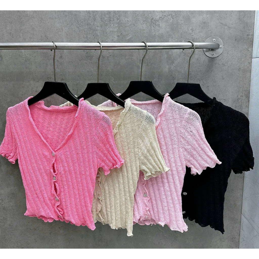 Áo len nữ dáng ôm viền bèo xinh, áo len dệt kim