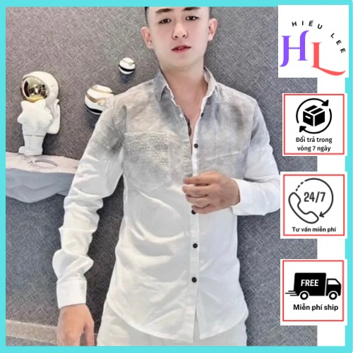 Áo sơ mi tay dài loang in chữ DI.OR 1 bên túi chất  vải đũi rất sang và mềm mịn
