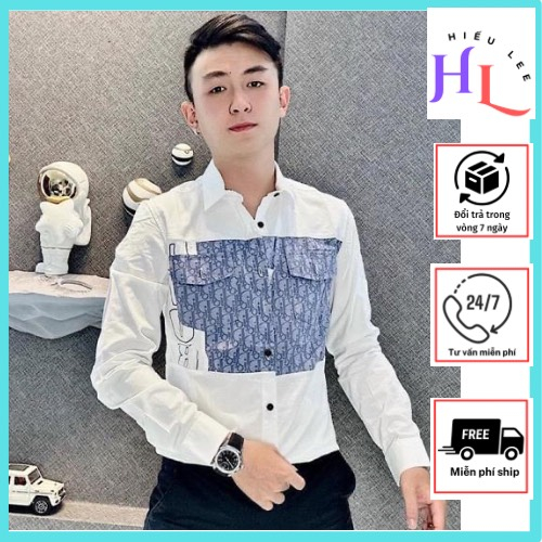 Áo sơ mi đũi tay dài in chữ có nhiều màu hót và phối 4 cúc ở hai bên túi phong cách trẻ trung