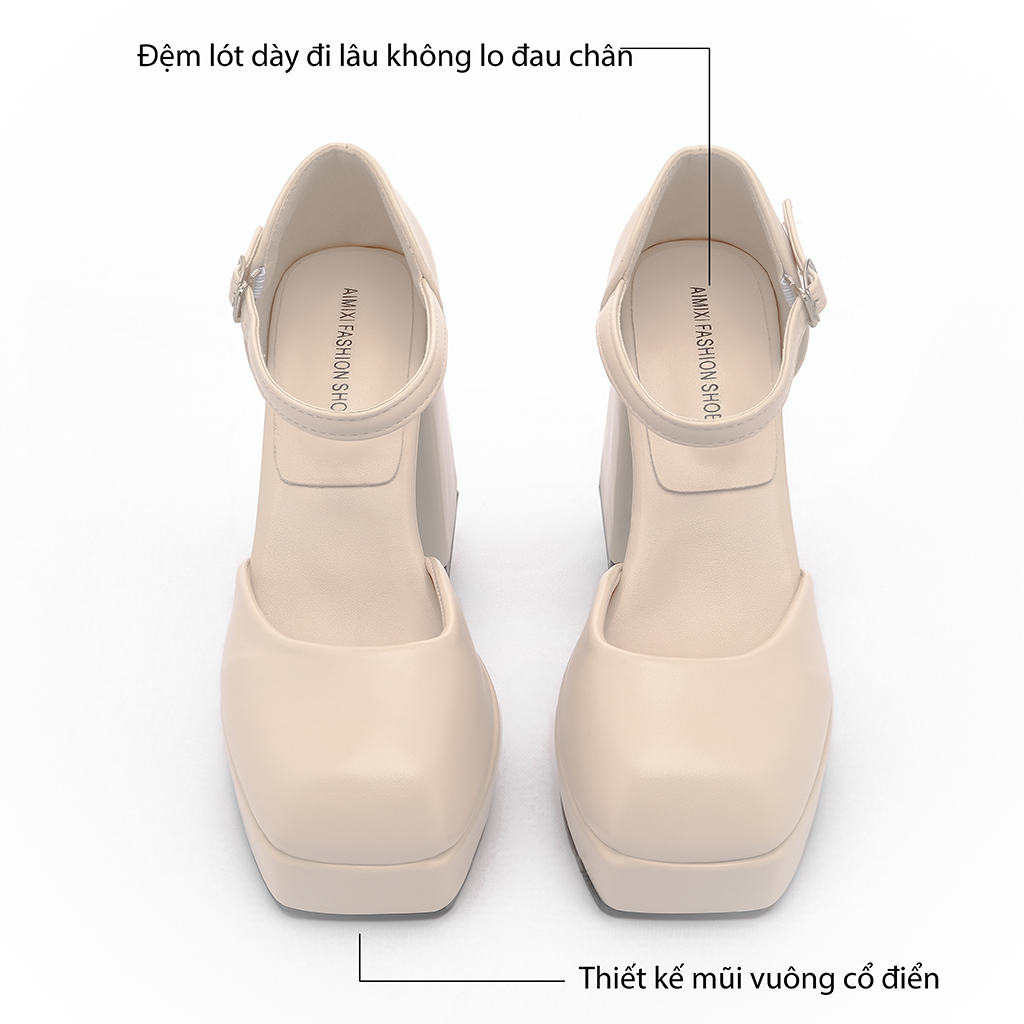 [SẴN - HOẢ TỐC] Giày Mary Jane mũi vuông đế trụ cao 9cm phong cách cổ điển dành cho nữ