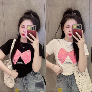 Áo thun Croptop PHOM ÔM body nữ phối nơ nổi