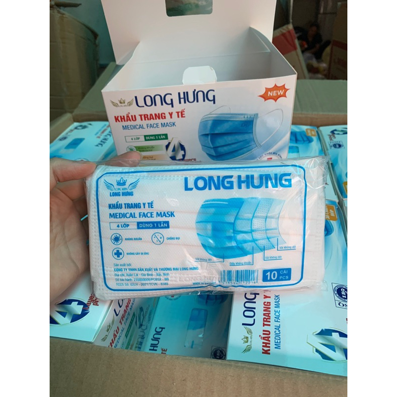 Hộp Khẩu Trang Y Tế 4 Lớp LONG HƯNG Ngăn Khói Bụi Độc Hại Phòng Tránh Bệnh Hô hấp ( màu trắng )