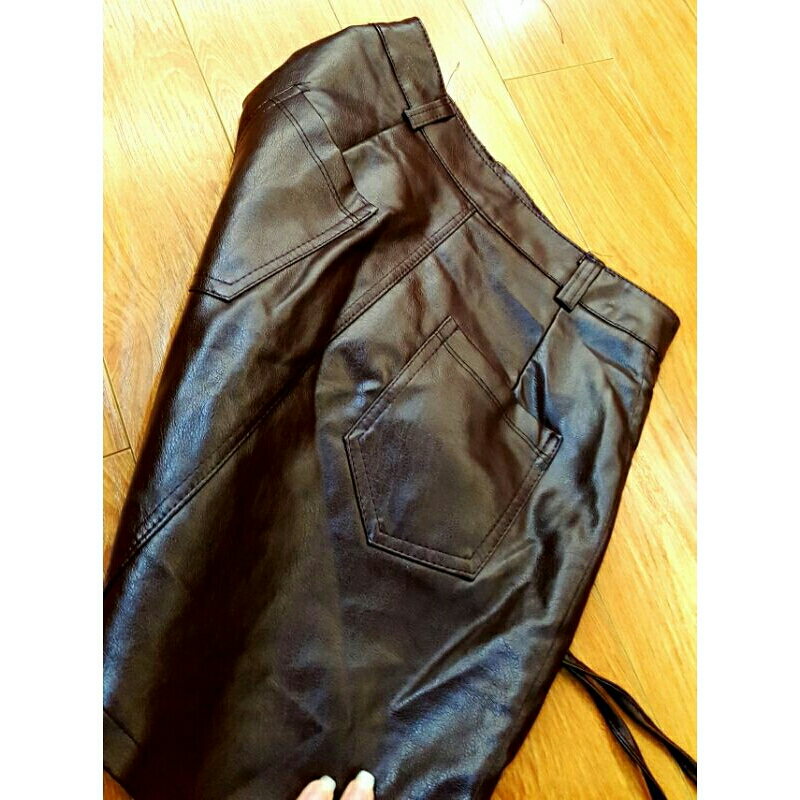 Chân váy da màu nâu sz XS