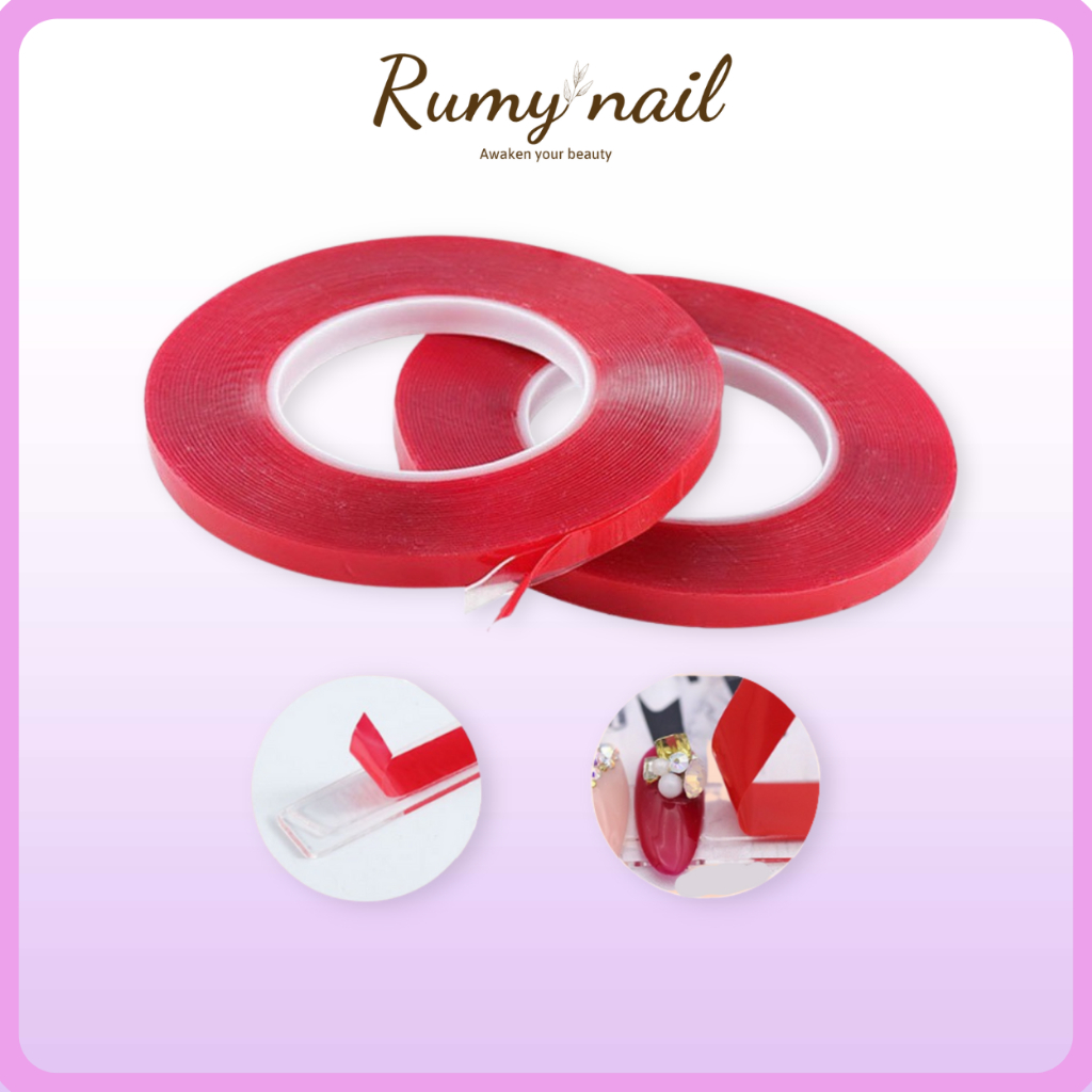 Băng dính đỏ tạo fan mi - Băng keo dán bảng mẫu nail, thanh gắn mẫu móng nailbox