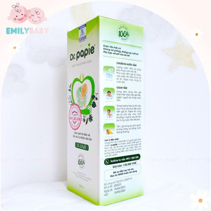 Nước tắm gội thảo dược Dr.Papie 230ml