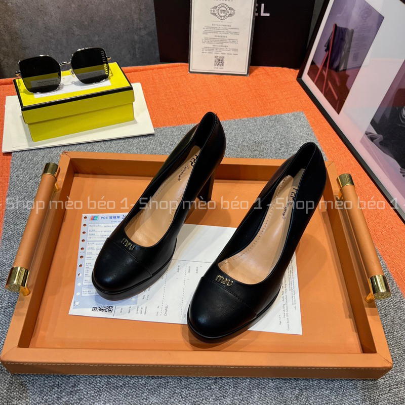Giày cao gót miu mũi tròn đế đúp gót trụ fullbox hàng quảng châu cao cấp